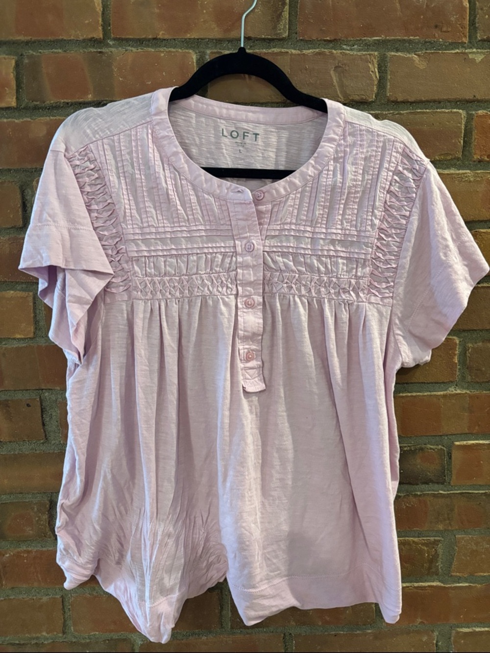 LOFT Pale Pink Pintuck Henley Blouse